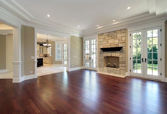 newly installed dark oak hardwood floors in living room